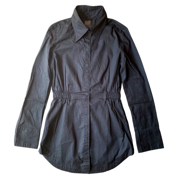 MOUSSY PINSTRIPE LONG BLACK SHIRT DRESS - Picture 1 of 6